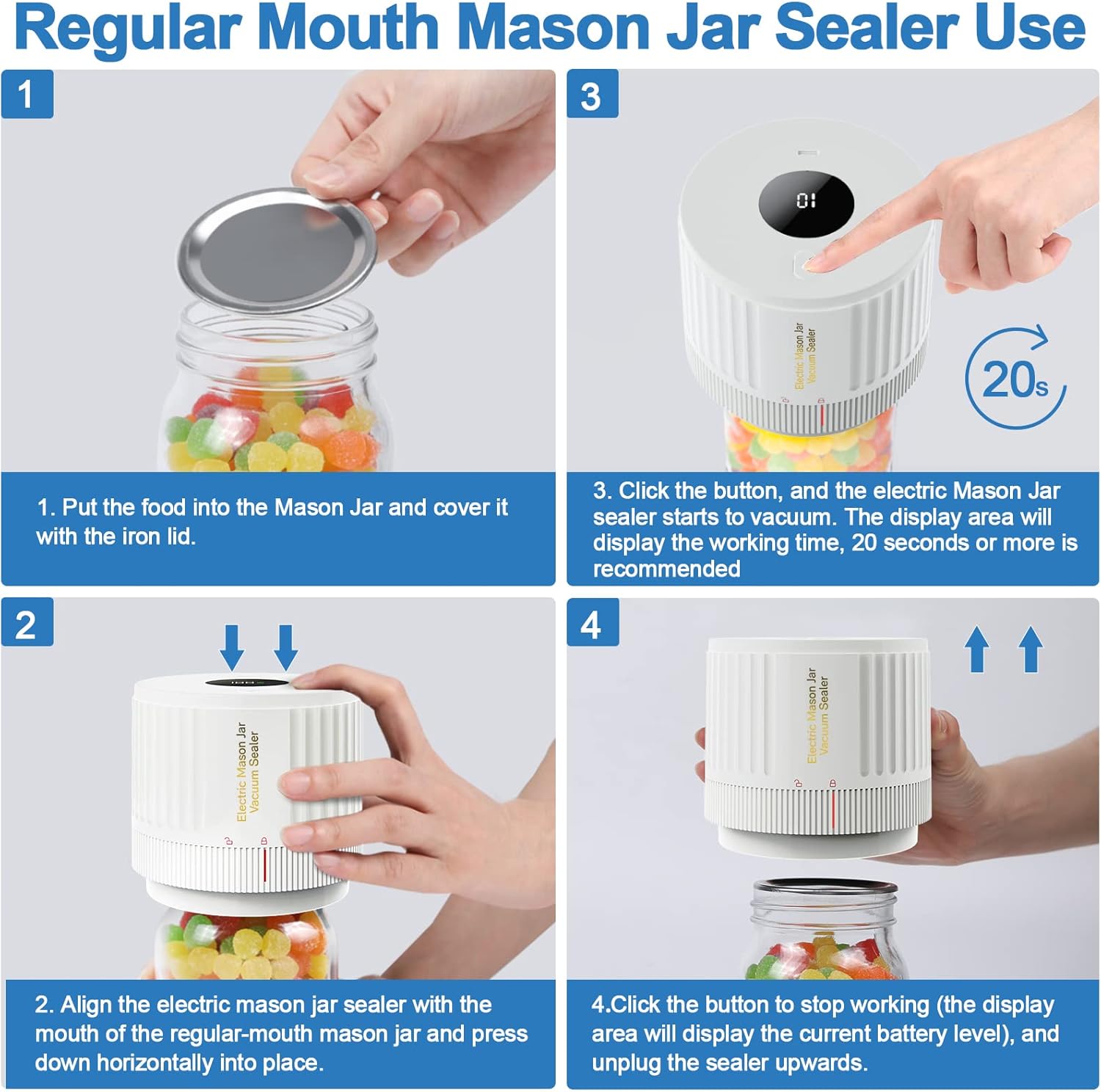 VP05 Electric Mason jar Vacuum Sealer -White Limit