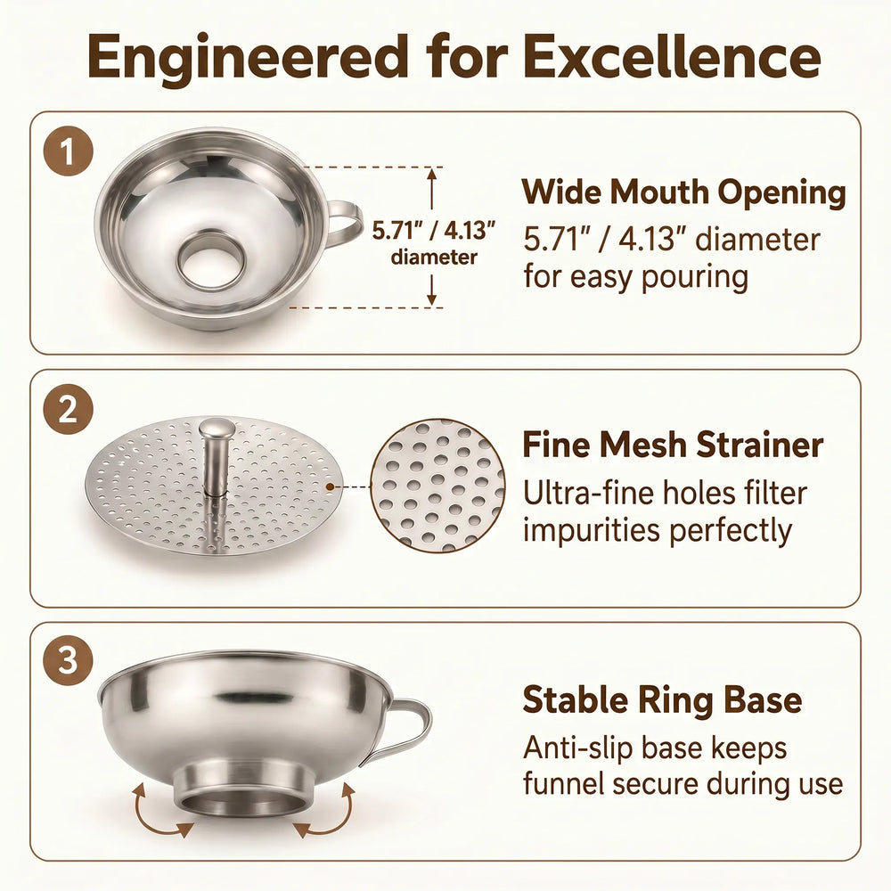 Stainless Steel Wide-Mouth Funnel Set for Mason Jars